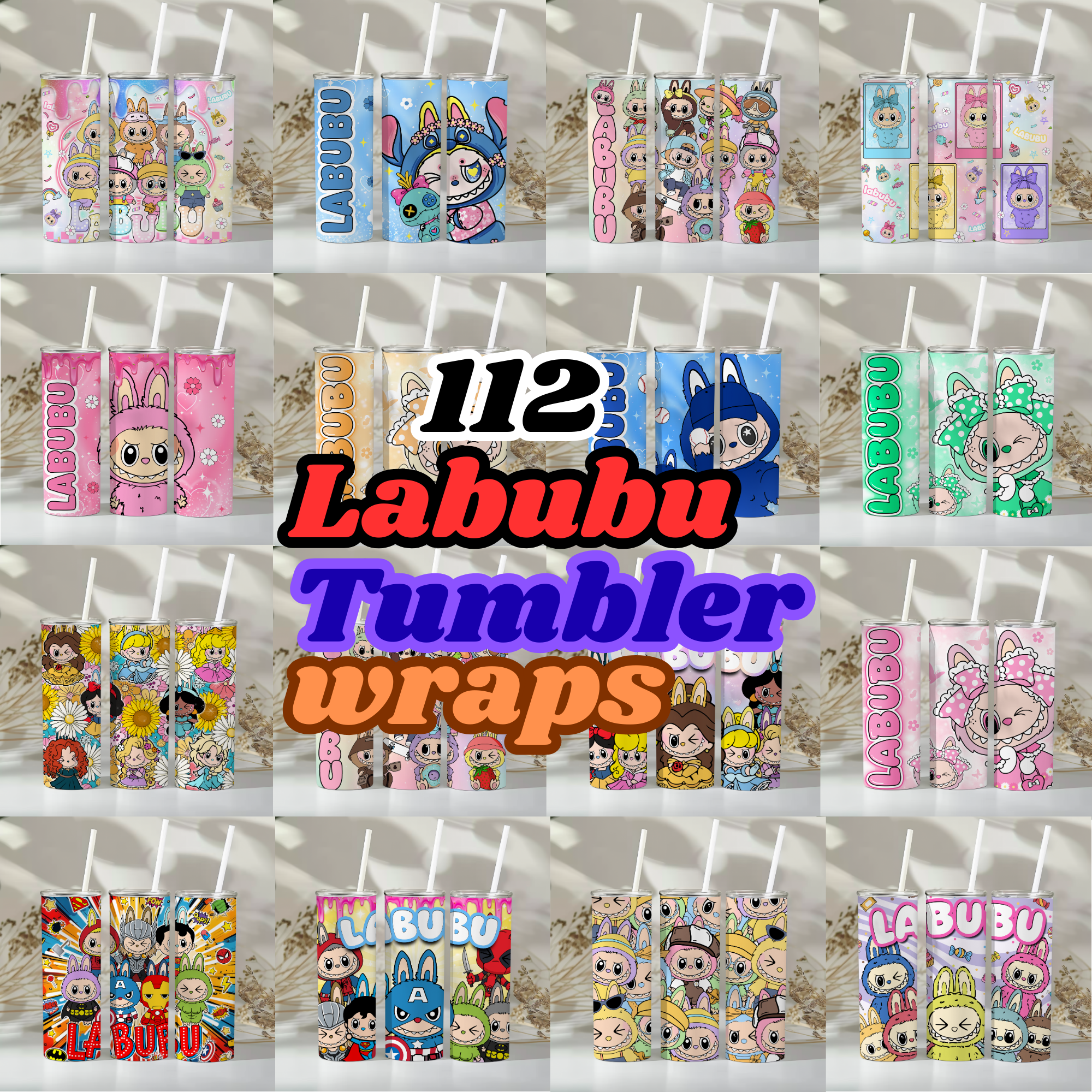 Labubu Tumbler Wrap Bundle Design | Labubu 20oz Tumbler Wraps